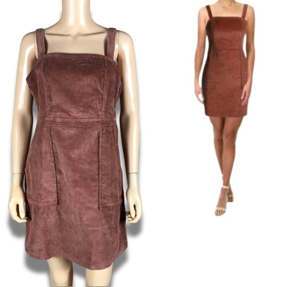 COMMON STITCH Rustic Brown Corduroy Mini Dress NEW LARGE - Picture 2 of 9